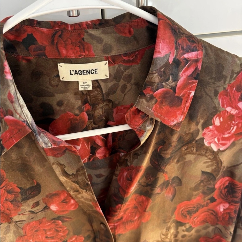 L'AGENCE Woman Floral Silk Shirt